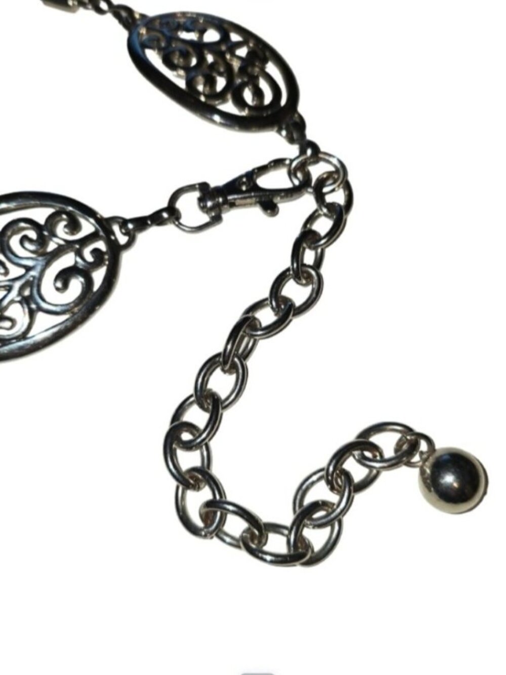 Women's Black Braided Chain Silver Filigree Medallion Boho Adjustable Belt, 31-3 - Picture 3 of 4